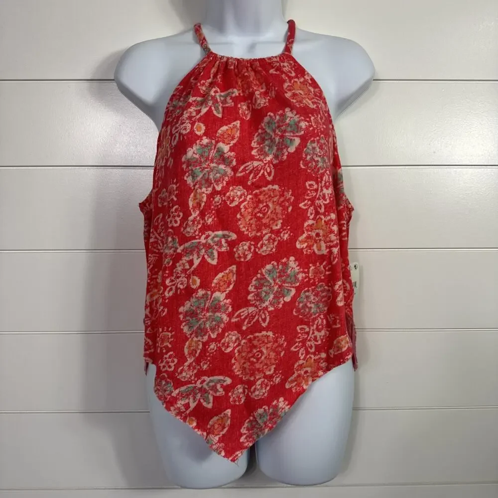Free People - We The Free Daisy Tank Asymmetric Hem Pink Floral Print sz L